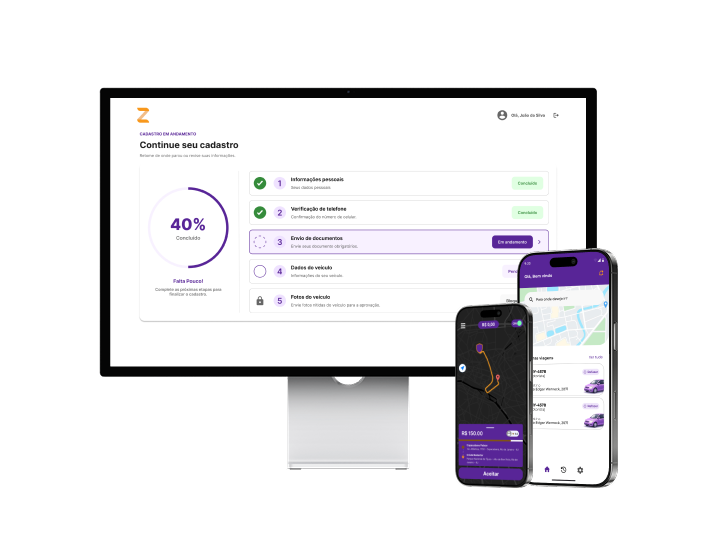 Tela do App ZipMove Motorista com mapa de rotas em tempo real